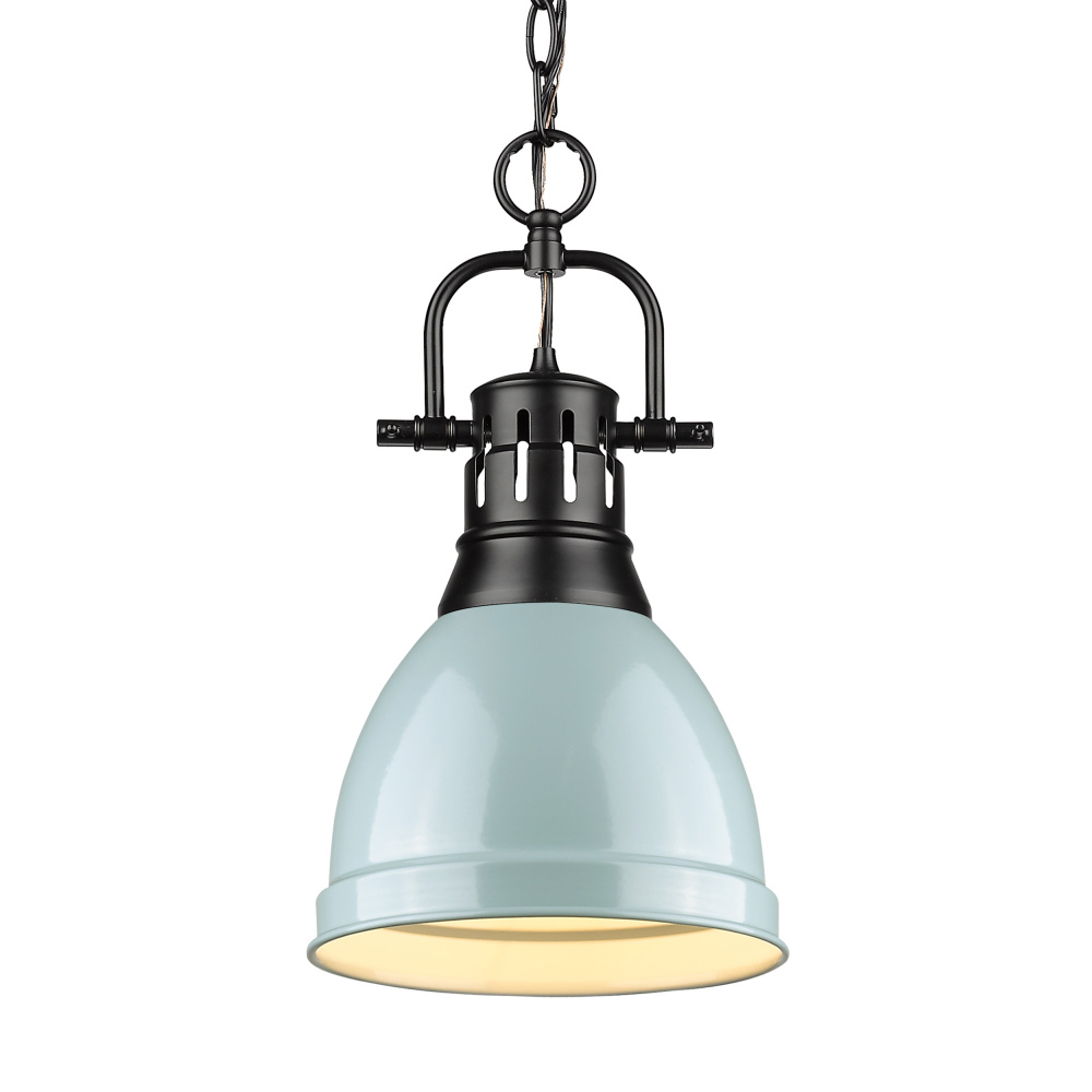 Yep by Golden Lighting Duncan 1-light 9in Chain Hung Pendant in Matte Black and Seafoam shade